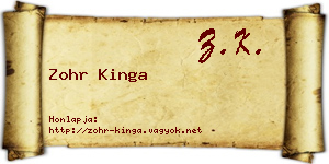 Zohr Kinga névjegykártya